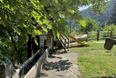 Chalet en rondins d’épicéa dans un écrin de verdure, avec vue sur la plaine du Rhône
